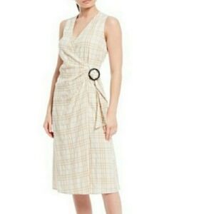 Alex Marie Beige Plaid Midi Dress
